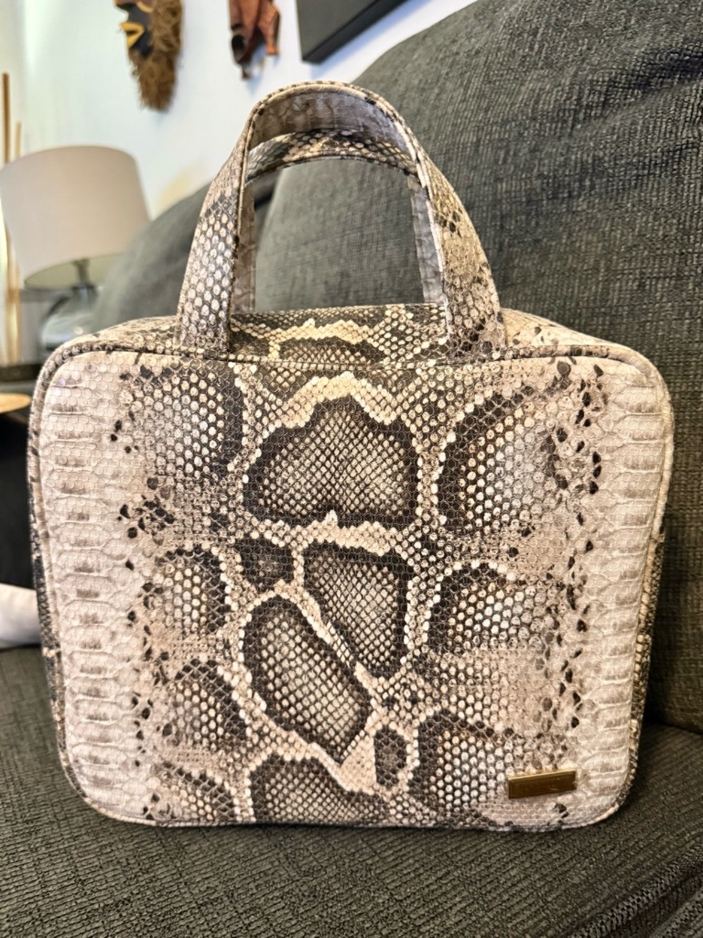 Stephanie Johnson Snake Print Cosmetic Case in Beige and Brown brand new.